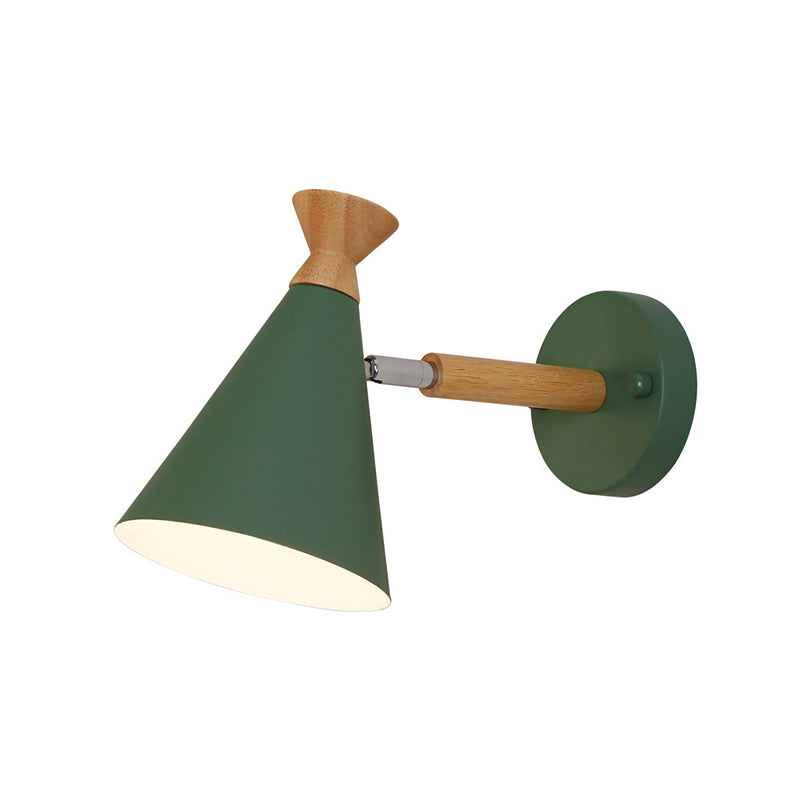 Metal Cone Shade Wall Light Nordic Style Rotatable 1 Light Bedside Reading Light in Blue/Green/Grey/White