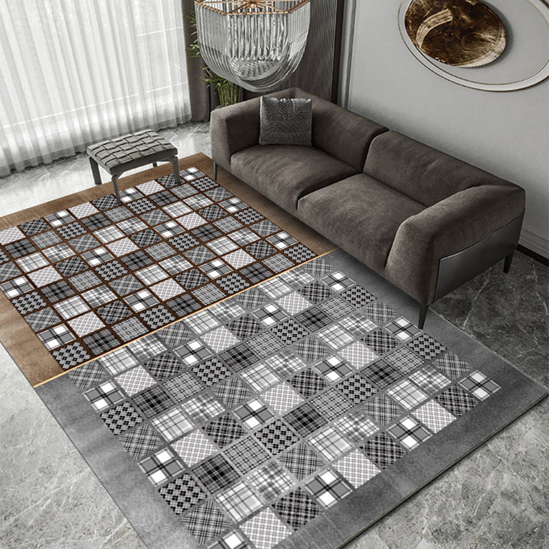Brown Modern Rug Geometric Pattern Polyester Area Rug Non-Slip Area Carpet for Home Decor