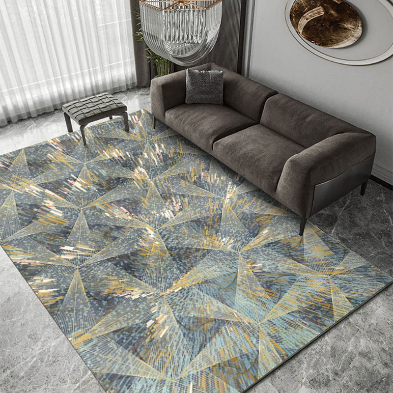 Grey Living Room Area Rug Modern Geometric Pattern Area Carpet Polyester Non-Slip Backing Rug