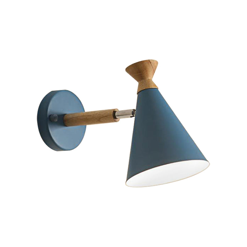 Metal Cone Shade Wall Light Nordic Style Rotatable 1 Light Bedside Reading Light in Blue/Green/Grey/White