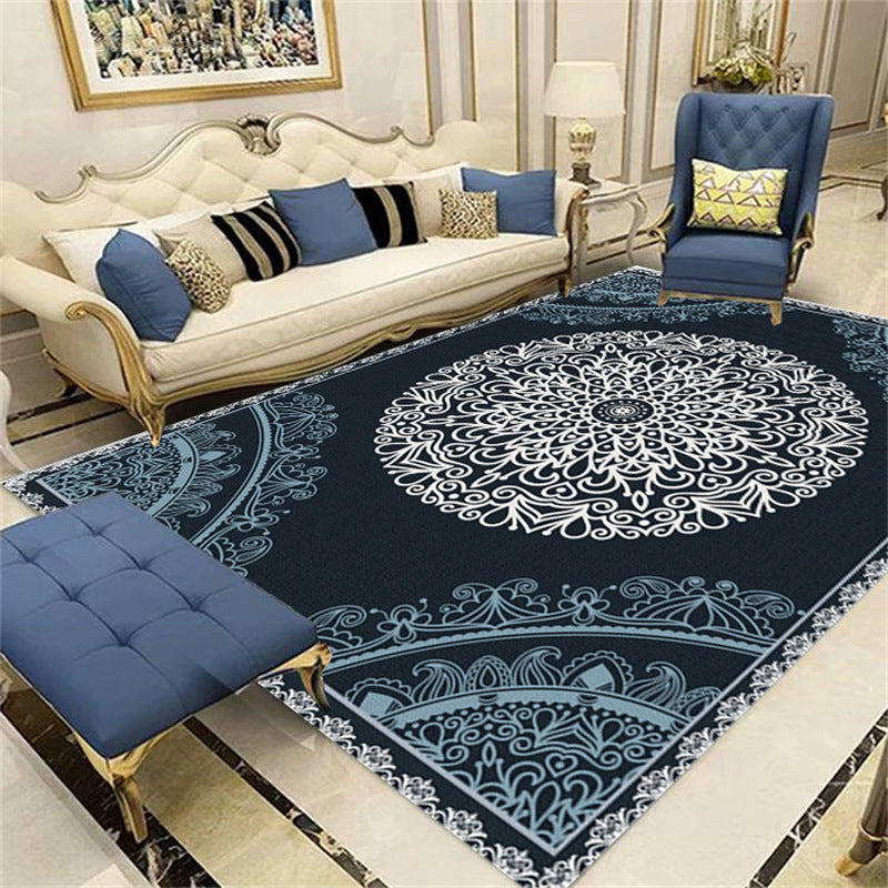 Navy Traditional Area Rug Antique Pattern Polyester Carpet Stain Resistant Rug for Home Decor