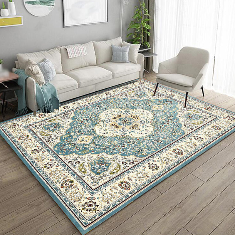 Multicolored Rug Moroccan Medallion Print Carpet Non-Slip Backing Carpet for Living Room