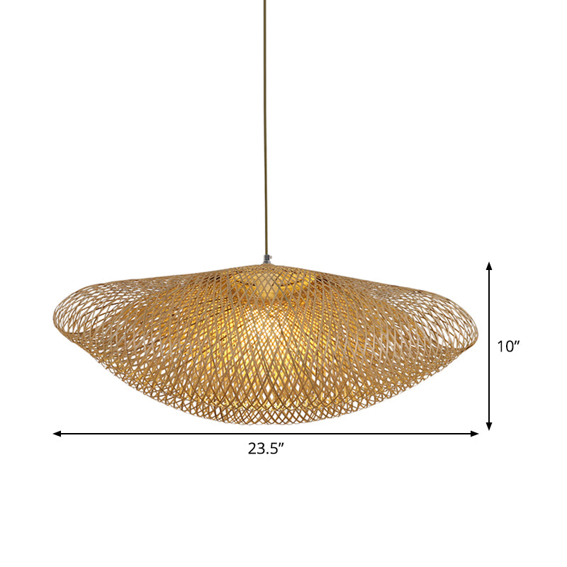 Asian 1 Bulb Hanging Light Flaxen Curved Pendant Lighting Fixture with Bamboo Shade