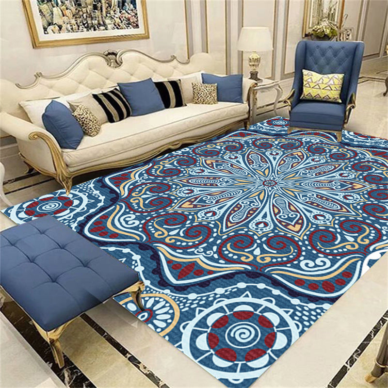 Blue Traditional Area Carpet Antique Print Polyester Area Rug Anti-Slip Rug for Home Decor