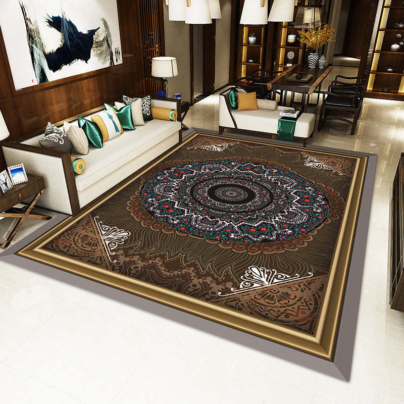 Traditional Living Room Area Rug Antique Pattern Polyester Rug Stain Resistant Area Carpet