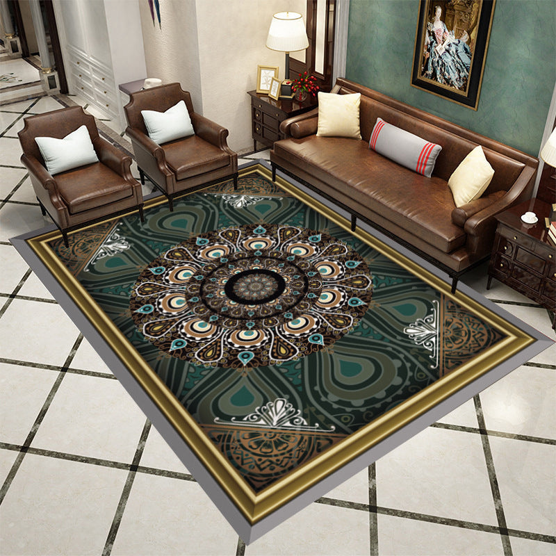 Traditional Living Room Area Rug Antique Pattern Polyester Rug Stain Resistant Area Carpet