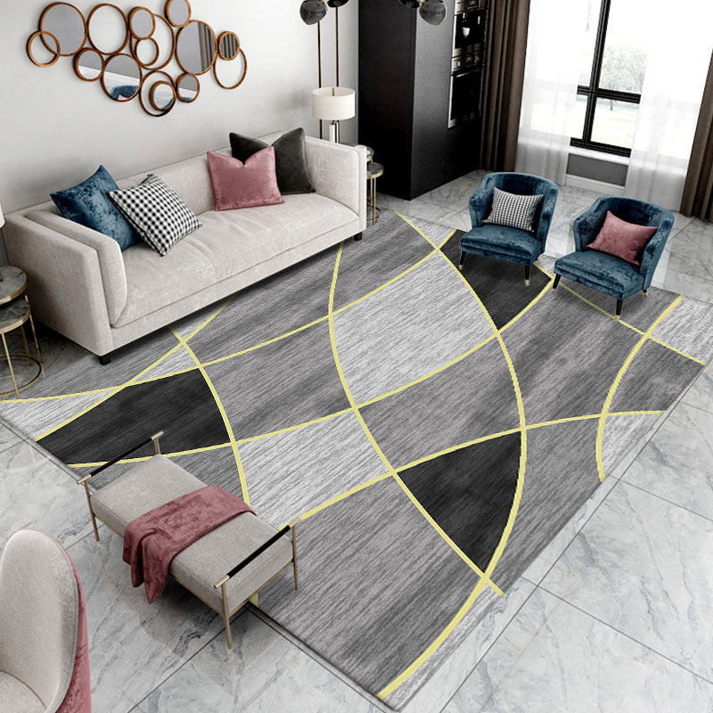Dark Grey Modern Rug Polyester Graphic Indoor Rug Non-Slip Backing Rug for Living Room