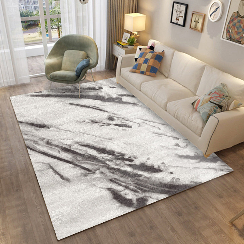 Variegated Area Carpet Casual Marble Print Rug Washable Non-Slip Polyster Carpet for Home Decor