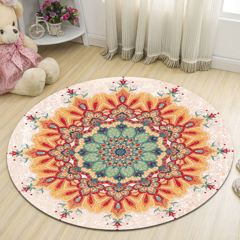 Orange Vinatge Rug Polyester Graphic Rug Non-Slip Backing Area Rug for Living Room