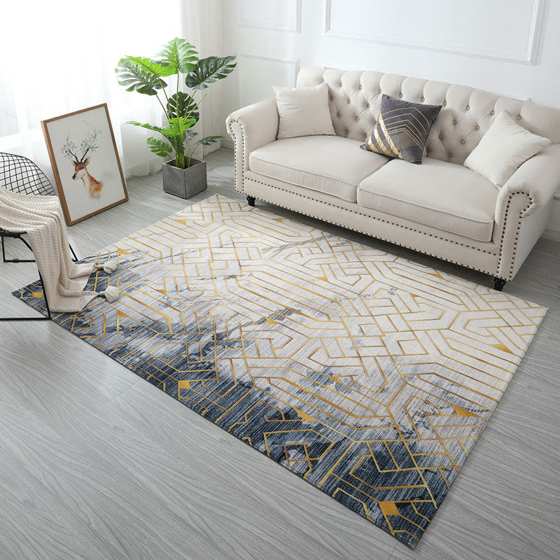Beige Modern Rug Polyester Graphic Striped Area Rug Non-Slip Backing Rug for Living Room