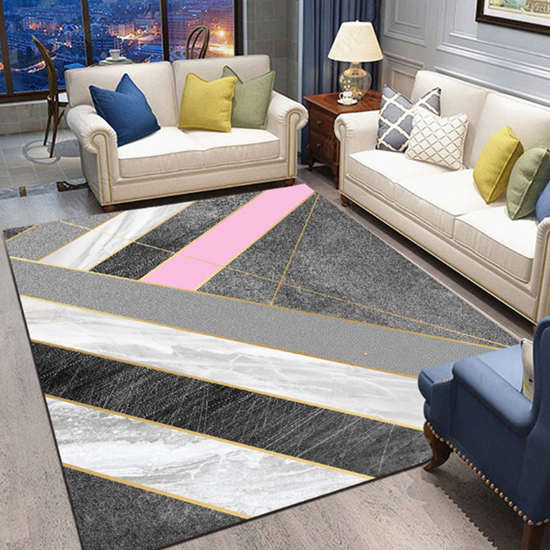 Contemporary Geometric Pattern Carpet Polyester Rug Non-Slip Backing Indoor Carpet for Living Room