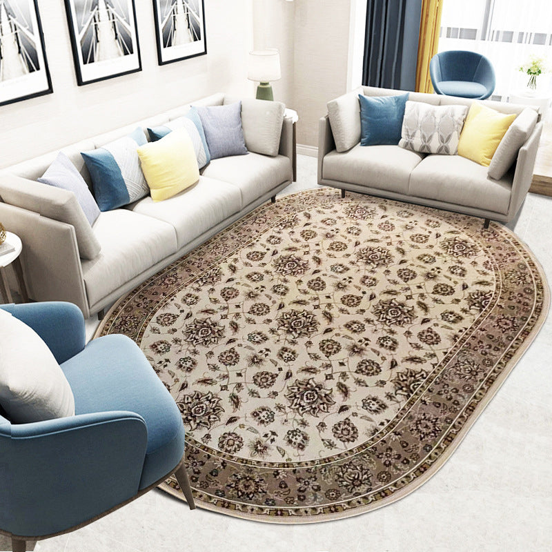 Beige Vintage Rug Polyester Graphic Rug Washable Area Rug for Living Room