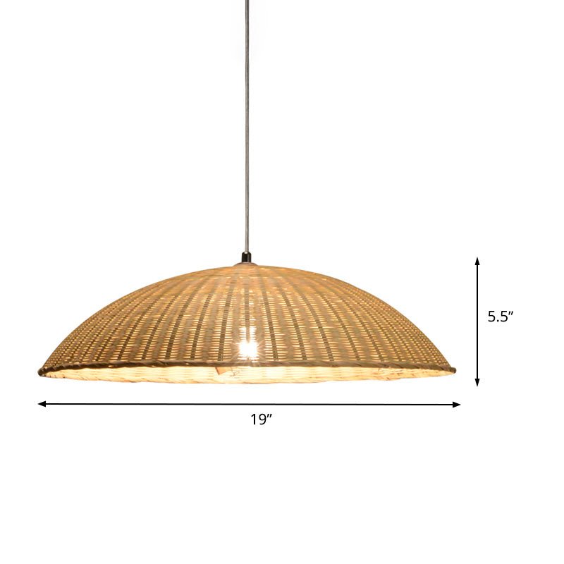 Domed Ceiling Lamp Asian Bamboo 1 Head Flaxen Hanging Pendant Light for Living Room