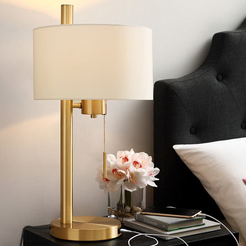 Lampada da scrivania moderna a 1 testa con illuminazione da lavoro, cilindro bianco, piccola, con paralume in tessuto