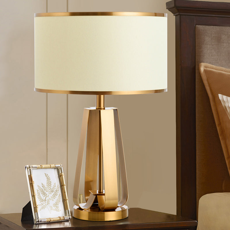 Stoff Drum Tischlampe Moderne 1 Kopf Gold Lesebuchbuch mit Metallbasis
