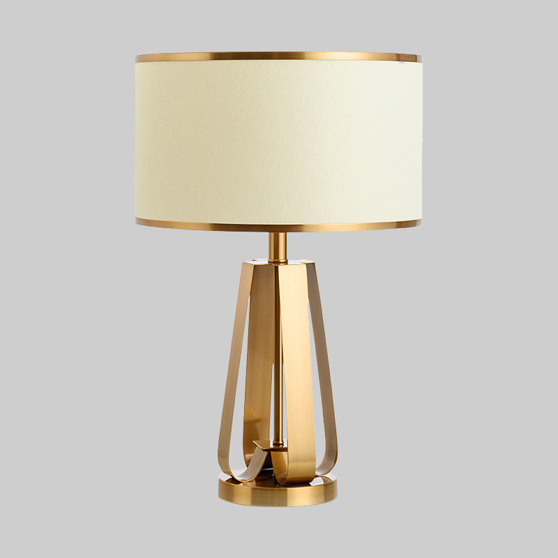 Stoff Drum Tischlampe Moderne 1 Kopf Gold Lesebuchbuch mit Metallbasis