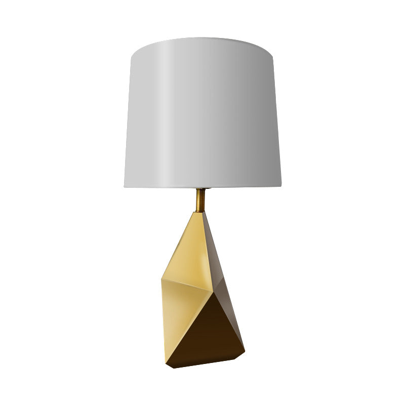 White Barrel Task Lampe Moderne 1 Kopfstoff Schreibtisch Licht mit goldener geometrischer Metallbasis