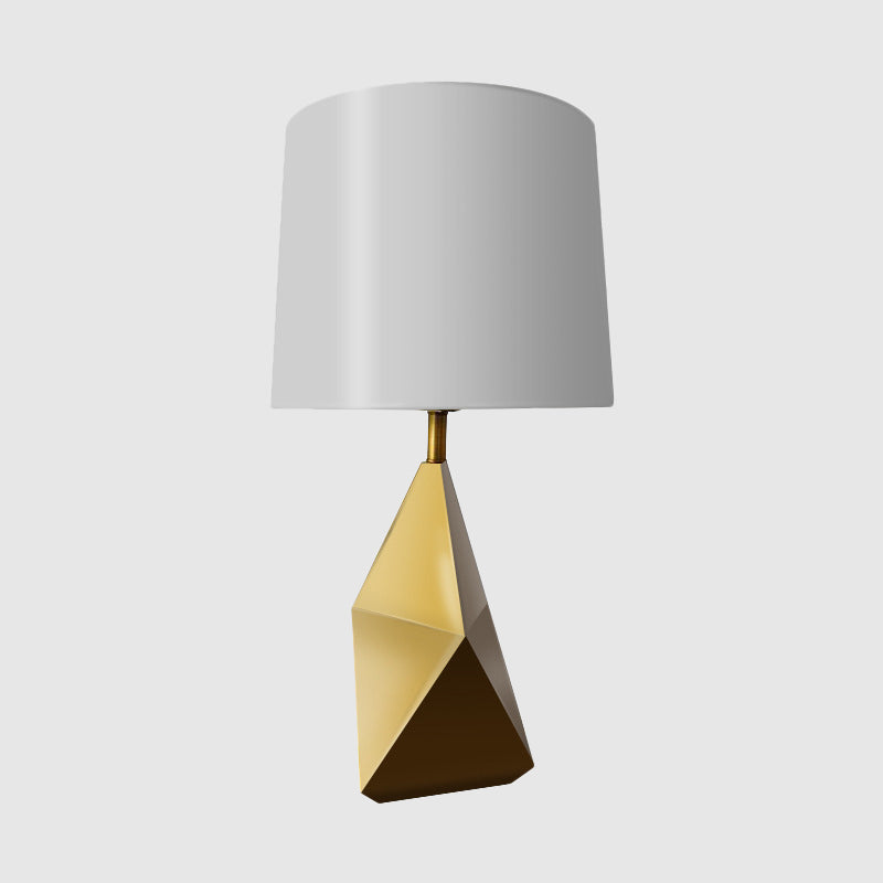 White Barrel Task Lampe Moderne 1 Kopfstoff Schreibtisch Licht mit goldener geometrischer Metallbasis
