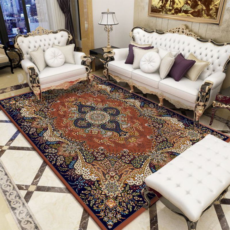 Blue Moroccan Indoor Rug Polyester Graphic Rug Non-Slip Backing Rug for Living Room