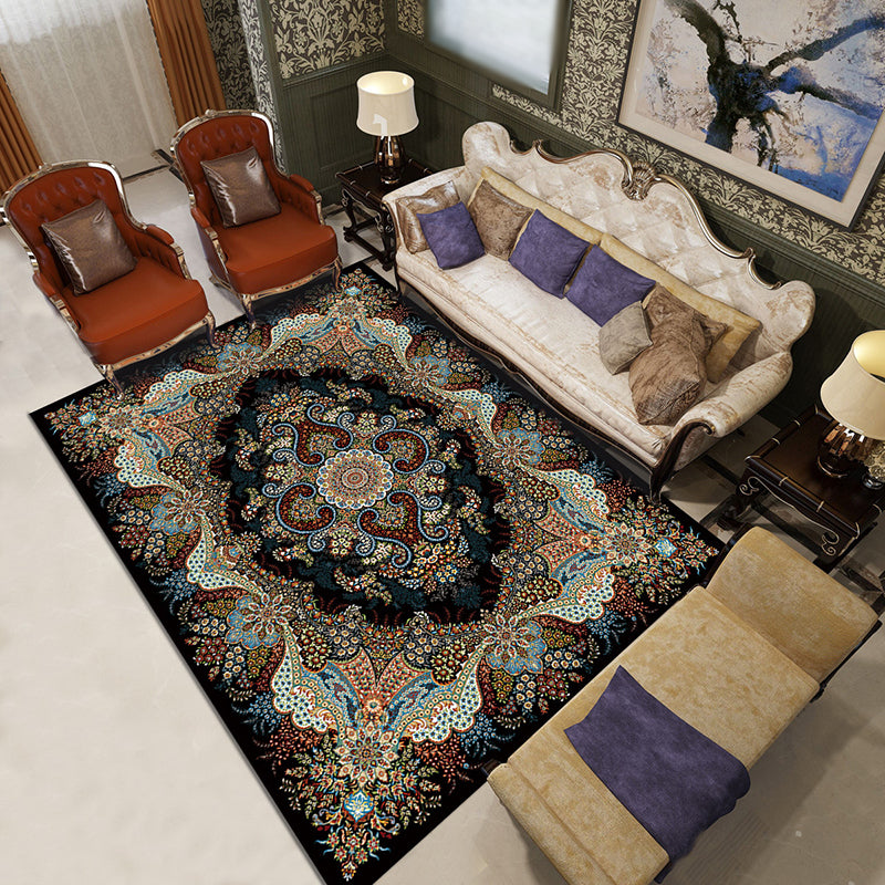 Blue Moroccan Indoor Rug Polyester Graphic Rug Non-Slip Backing Rug for Living Room