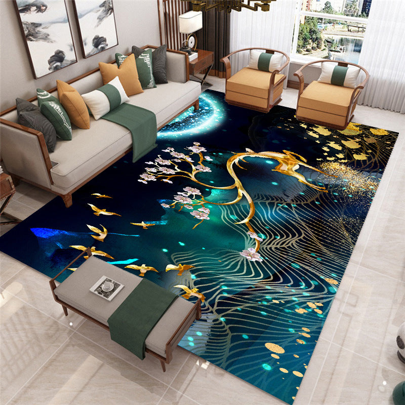 Blue Animals Print Area Rug Modern Polyester Area Carpet Anti-Slip Easy Care Rug for Home Decor