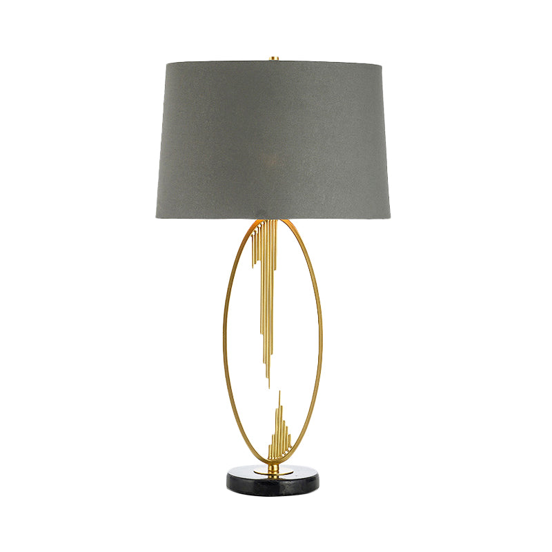 1 tâche à tampon à tambour effilé Light modernisme tissu lampe de table de nuit en gris avec base en marbre