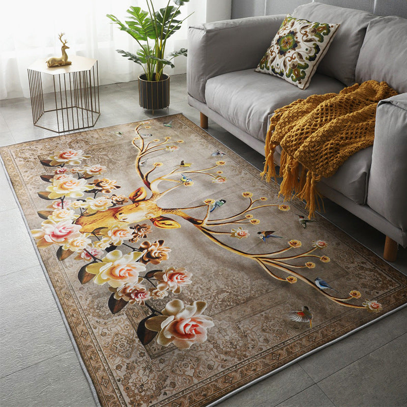 Fancy Living Room Area Carpet Brown Animal Pattern Polyester Area Rug Anti-Slip Washable Rug