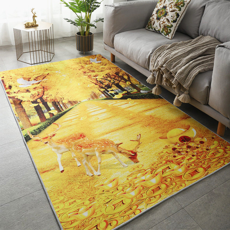 Fancy Living Room Area Carpet Brown Animal Pattern Polyester Area Rug Anti-Slip Washable Rug