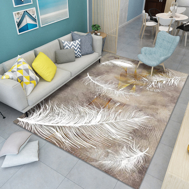 Red Modern Carpet Polyester Feather Area Carpet Washable Carpet for Living Room