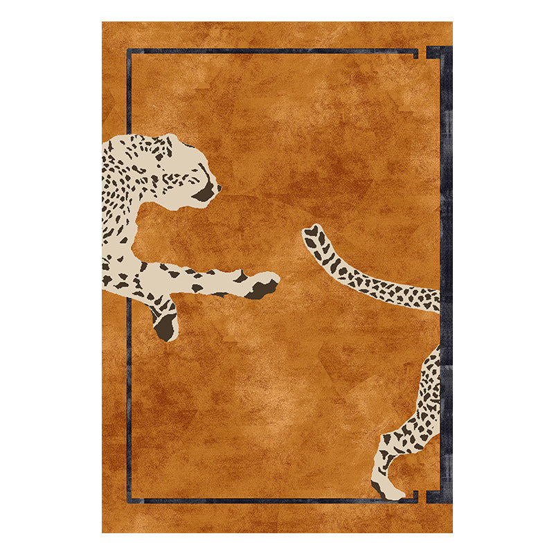 Stylish Modern Area Carpet Brown Polyester Area Rug Leopard Pattern Stain Resistant Rug for Bedroom