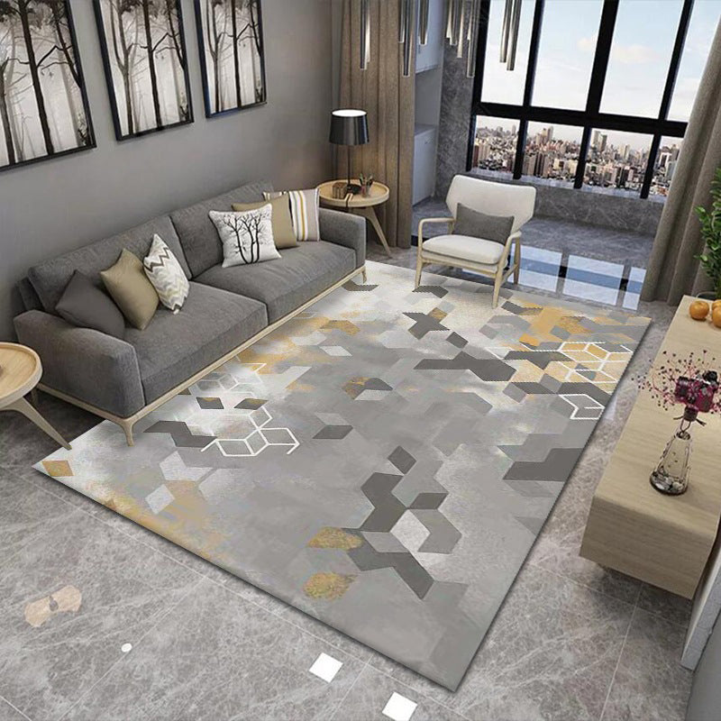 Green Living Room Rug Geometric Pattern Polyester Area Carpet Anti-Slip Washable Area Rug