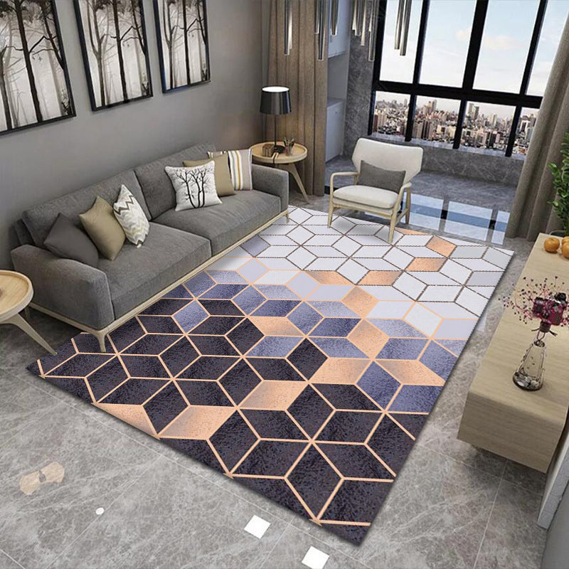 Green Living Room Rug Geometric Pattern Polyester Area Carpet Anti-Slip Washable Area Rug