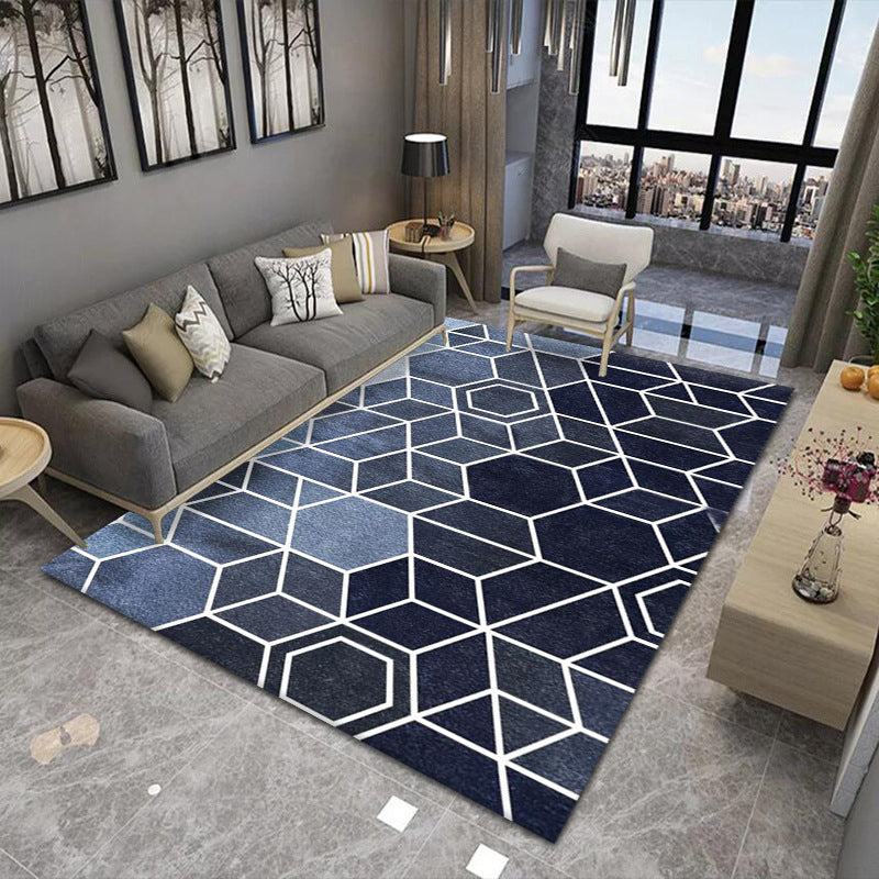Green Living Room Rug Geometric Pattern Polyester Area Carpet Anti-Slip Washable Area Rug