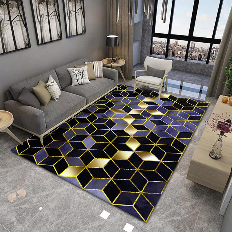Stylish Modern Area Carpet Geometric Print Polyester Area Rug Stain Resistant Rug for Living Room