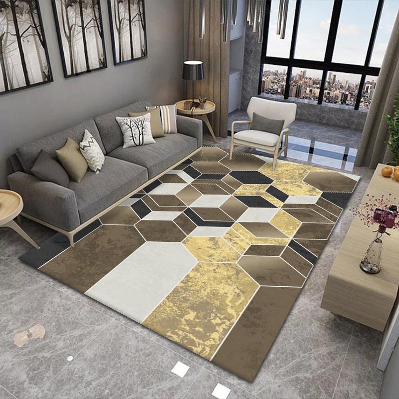 Stylish Modern Area Carpet Geometric Print Polyester Area Rug Stain Resistant Rug for Living Room