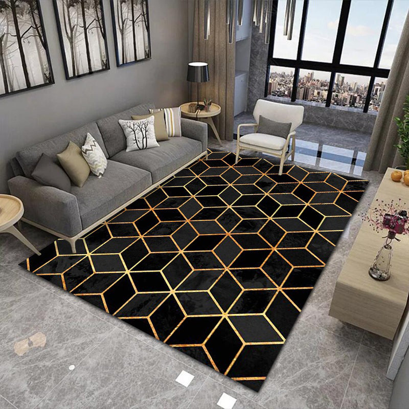 Modern Living Room Area Rug Geometric Print Polyester Area Carpet Stain Resistant Easy Care Rug