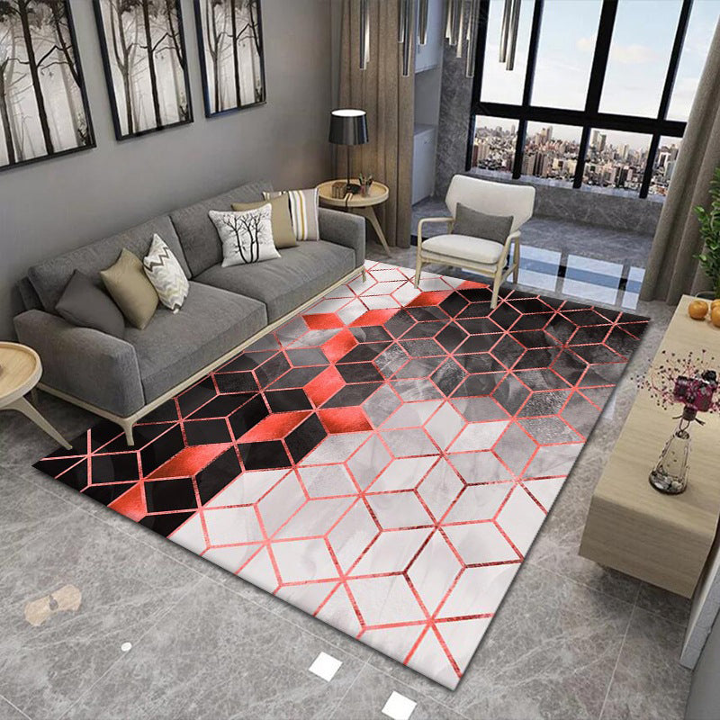 Modern Living Room Area Rug Geometric Print Polyester Area Carpet Stain Resistant Easy Care Rug