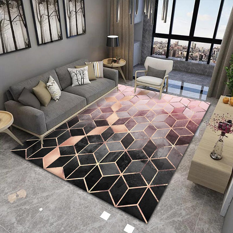 Modern Living Room Area Rug Geometric Print Polyester Area Carpet Stain Resistant Easy Care Rug