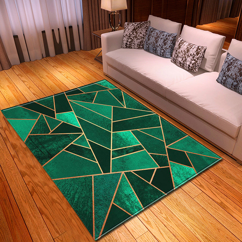 Chic Green Modern Rug Geometric Pattern Polyester Area Rug Non-Slip Backing Carpet for Living Room