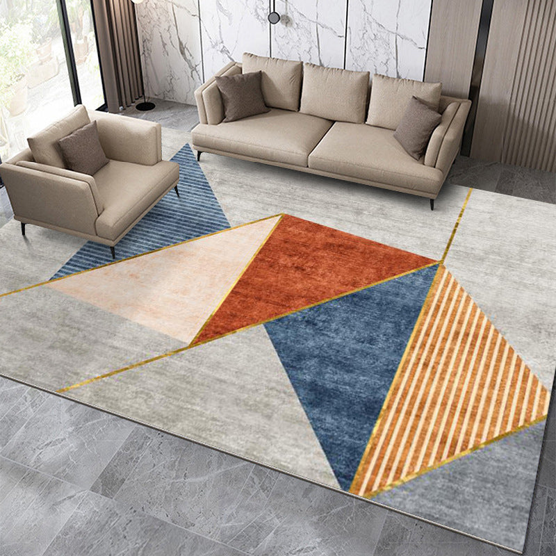 Orange Modern Carpet Polyester Striped Carpet Non-Slip Backing Carpet for Home Decor