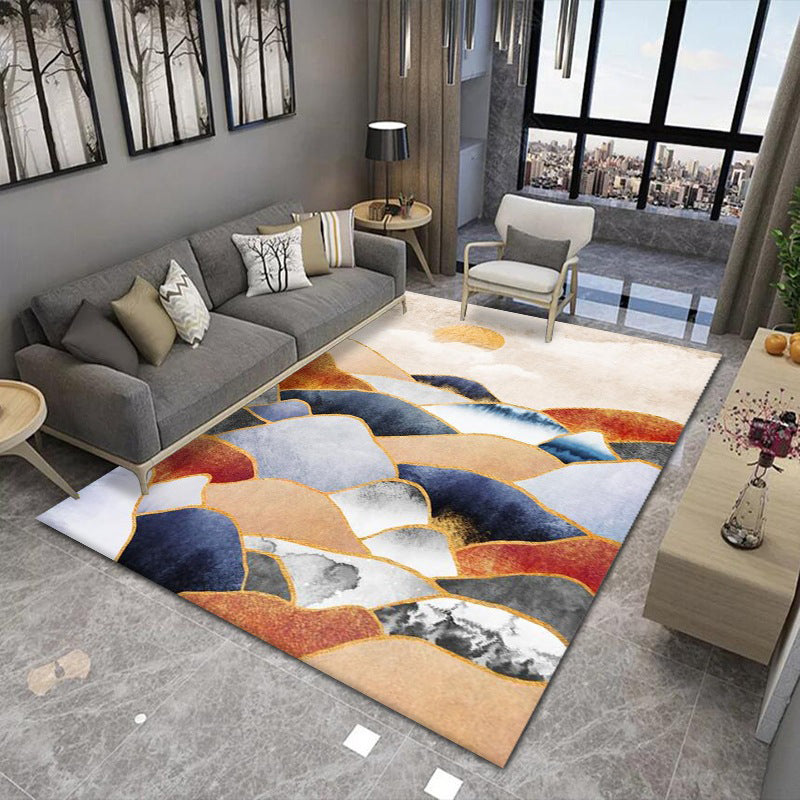 Orange Modern Carpet Polyester Striped Carpet Non-Slip Backing Carpet for Home Decor