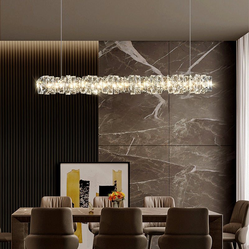 Minimalist Crystal Hanging Lamp, Luxury Linear Shade Island Pendant for Dining Room