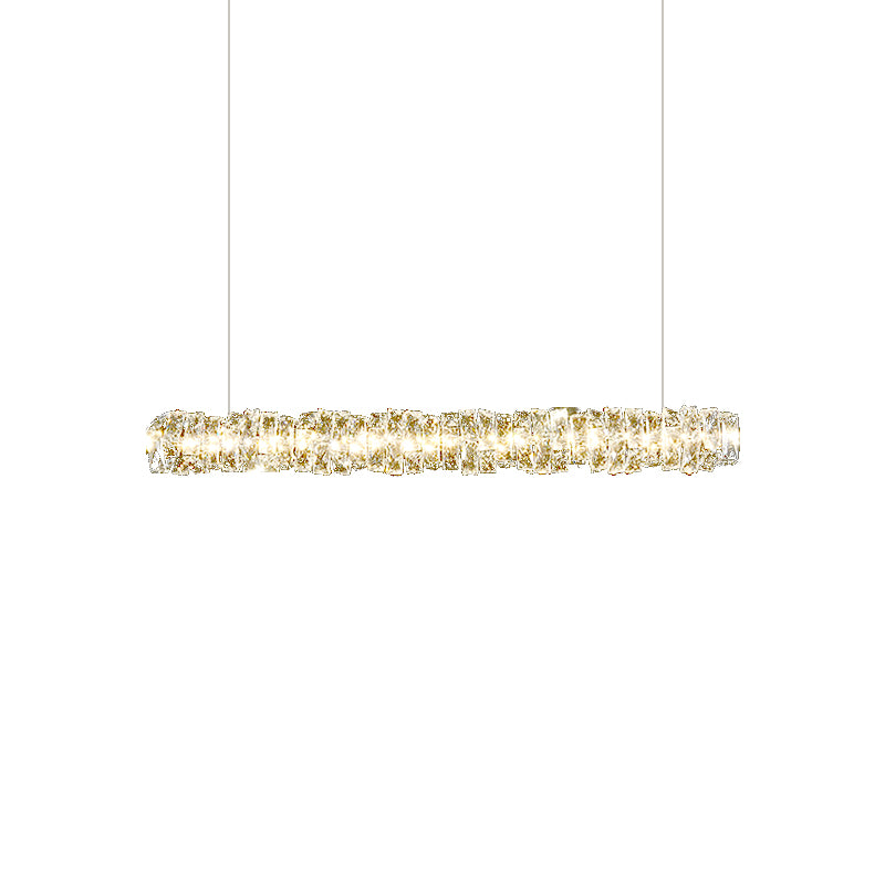 Minimalist Crystal Hanging Lamp, Luxury Linear Shade Island Pendant for Dining Room
