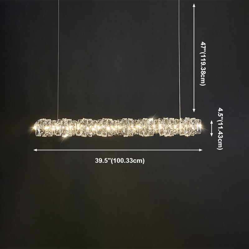 Minimalist Crystal Hanging Lamp, Luxury Linear Shade Island Pendant for Dining Room