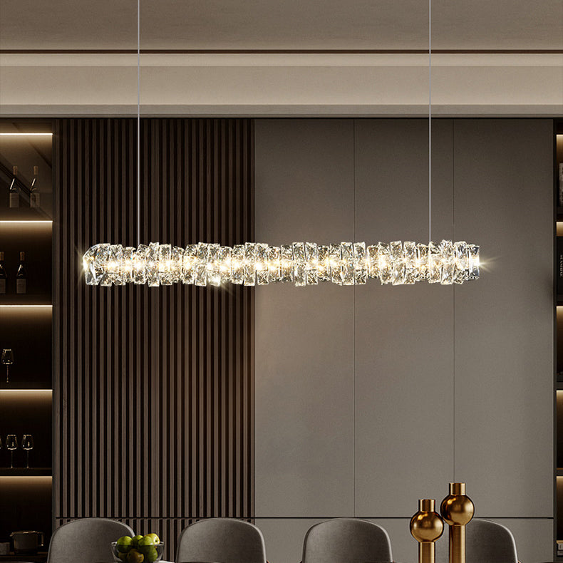 Minimalist Crystal Hanging Lamp, Luxury Linear Shade Island Pendant for Dining Room