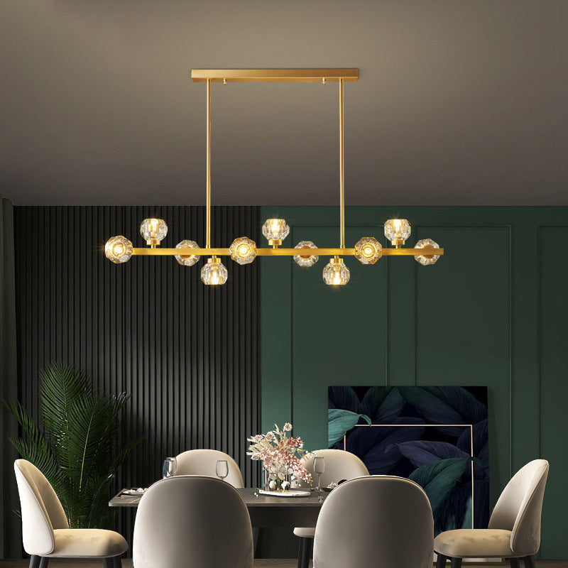 Minimalist Crystal Island Lamp, Luxury Linear Shade Island Light in Gold for Island Kitchen