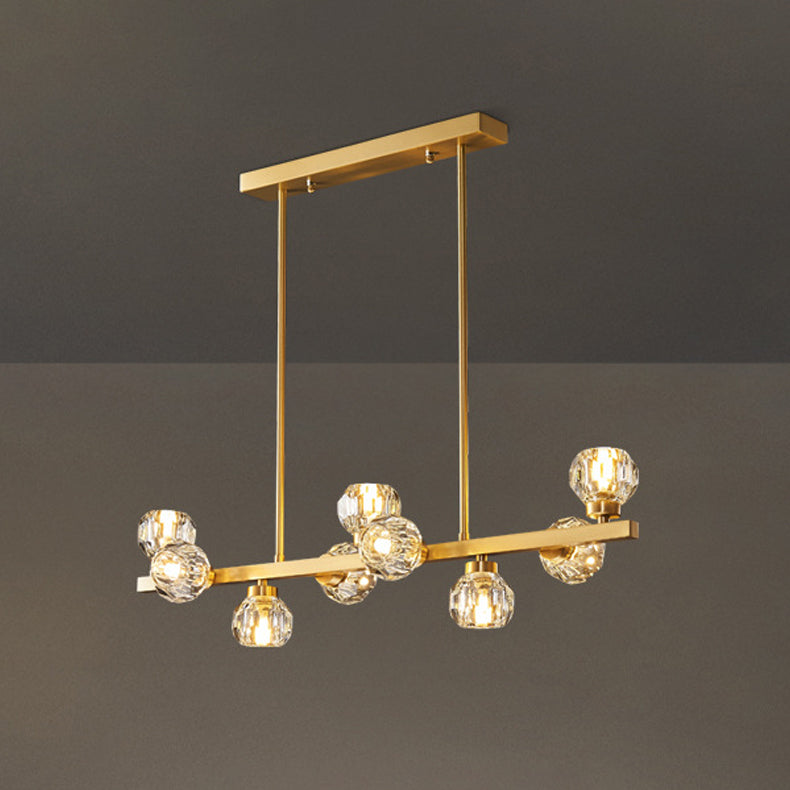 Minimalist Crystal Island Lamp, Luxury Linear Shade Island Light in Gold for Island Kitchen