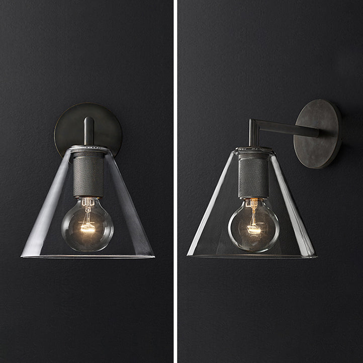 1 Light Wall Light Industrial Style Cone Shade Glass Wall Light Sconce