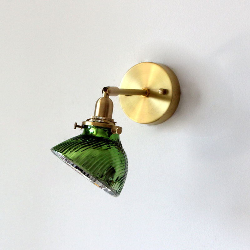 1-Light Cone Shade Industrial Style Glass Wall Lighting Fixtures in Brass