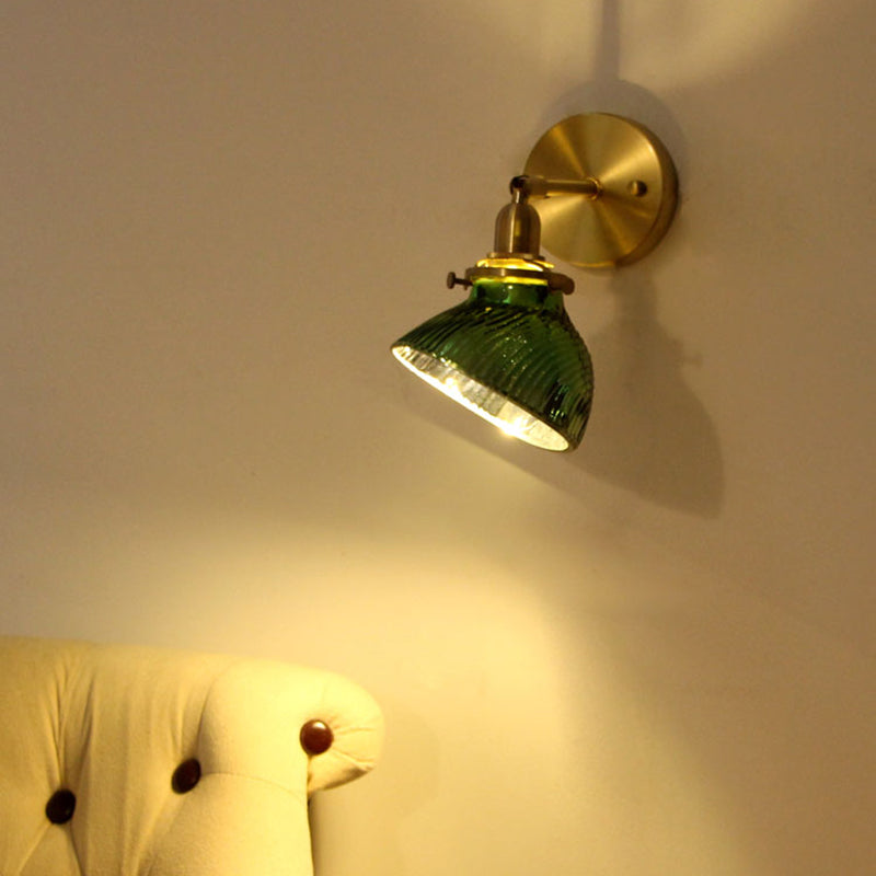 1-Light Cone Shade Industrial Style Glass Wall Lighting Fixtures in Brass
